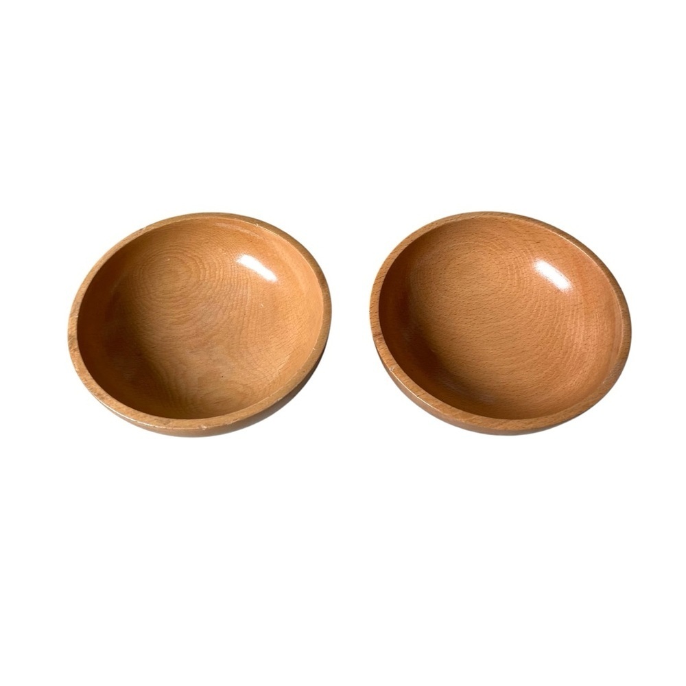 LEVCO Set of 2 Original Handcrafted Small Wooden Bowls Made In Japan Light Wood